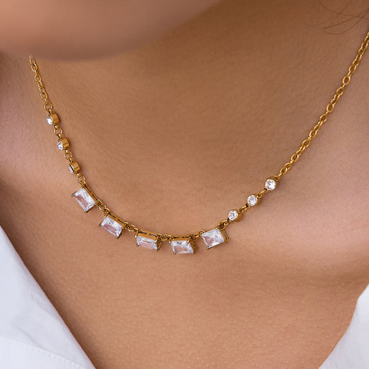White Square Zircon Necklace