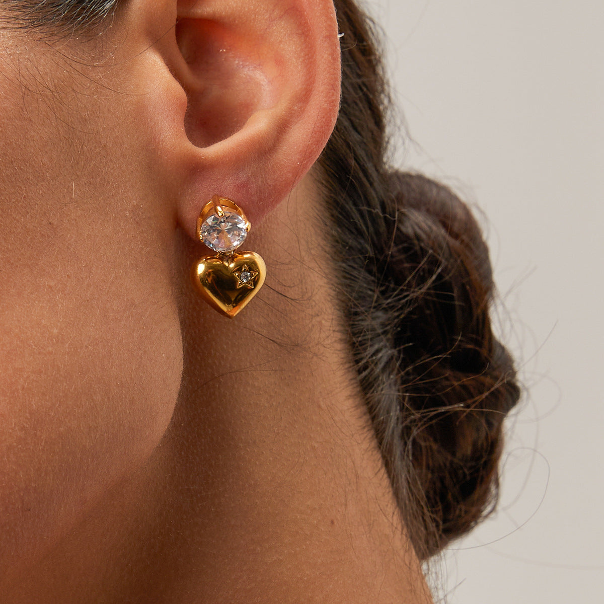 Stainless steel 18k gold-plated heart earrings