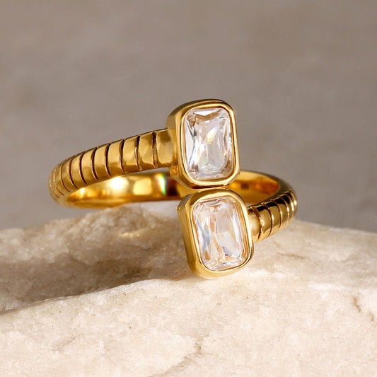Stainless steel 18k gold-plated zircon ring