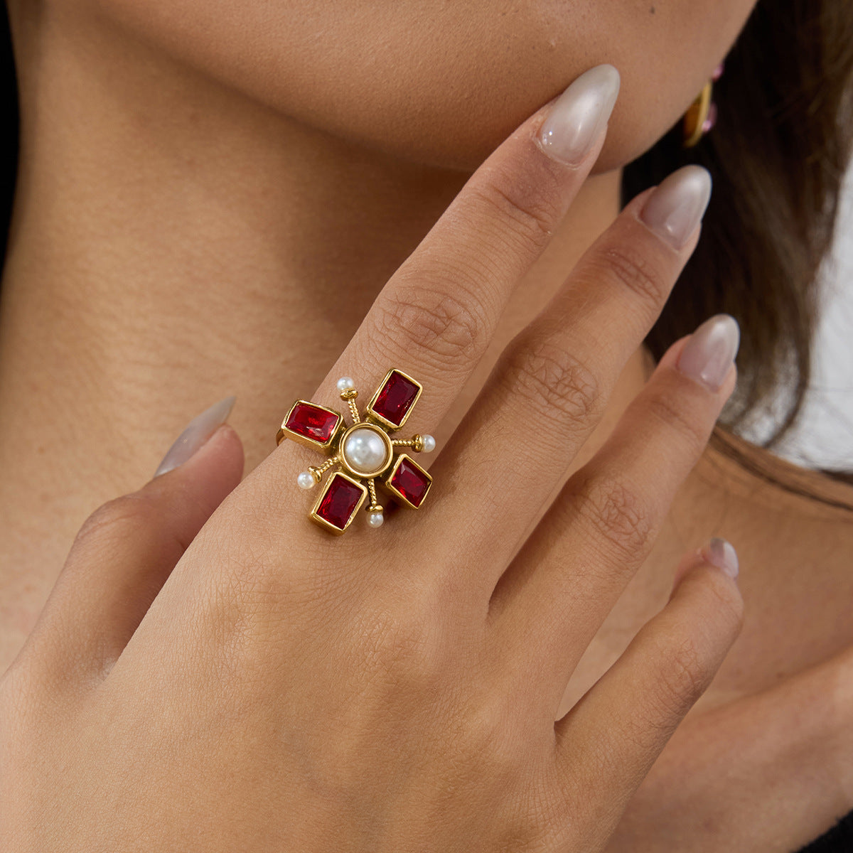 Stainless steel 18k gold-plated crossing ring