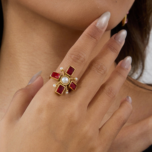 Stainless steel 18k gold-plated crossing ring