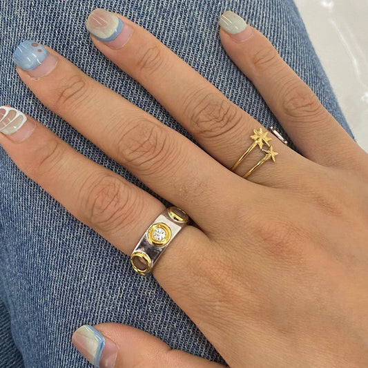 Stainless steel 18k gold-plated zircon ring