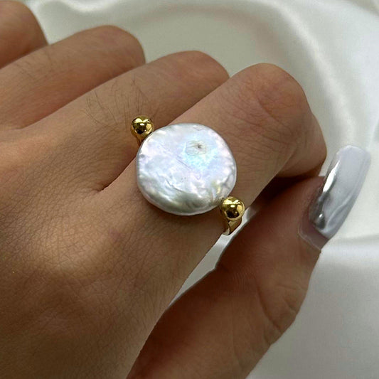 Stainless steel 18k gold-plated pearl ring