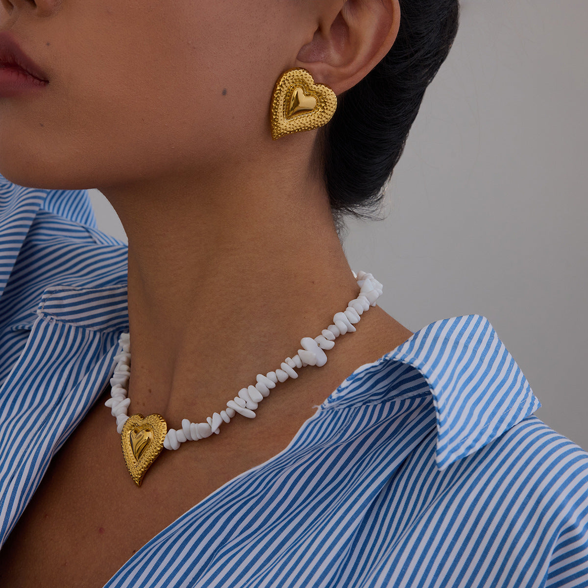 Stainless steel 18k gold-plated heart jewelry set