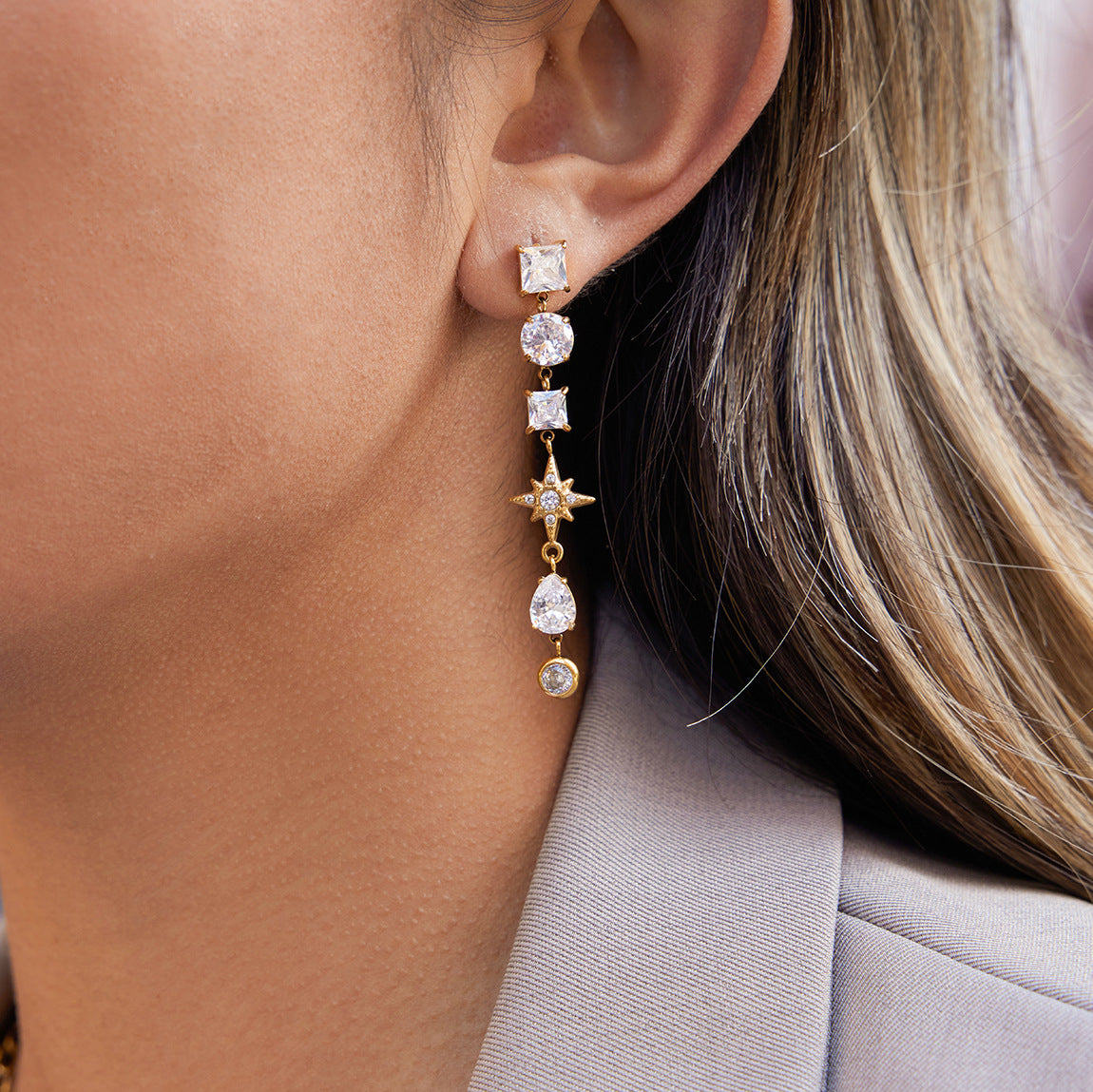 Zircon Tassel Stud Earrings
