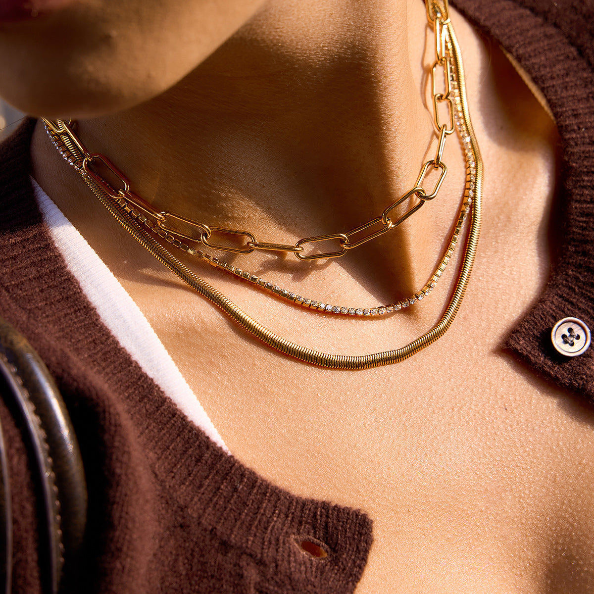 Rhinestone Snake Chain Titanium Steel Multi-Layer Necklace