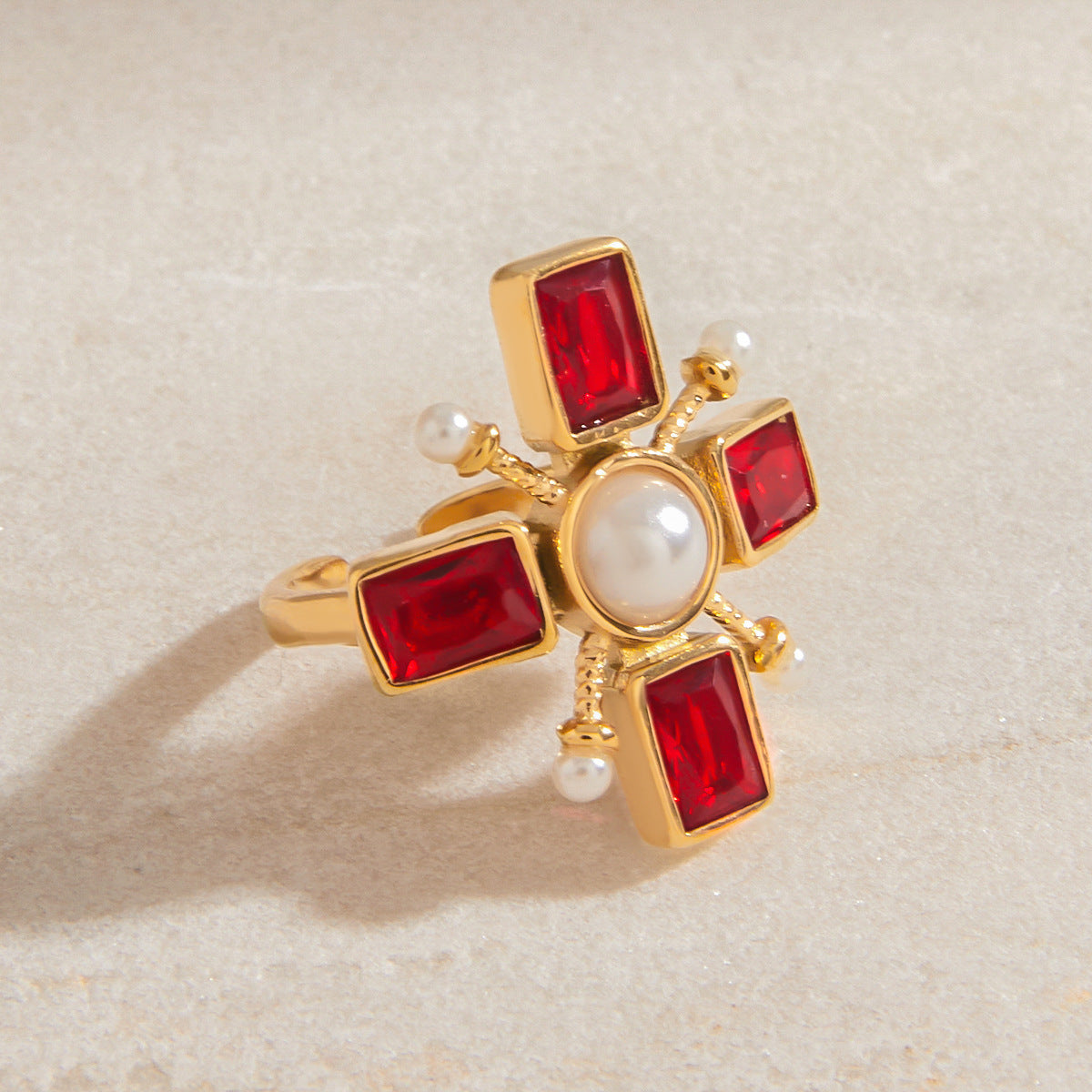 Stainless steel 18k gold-plated crossing ring