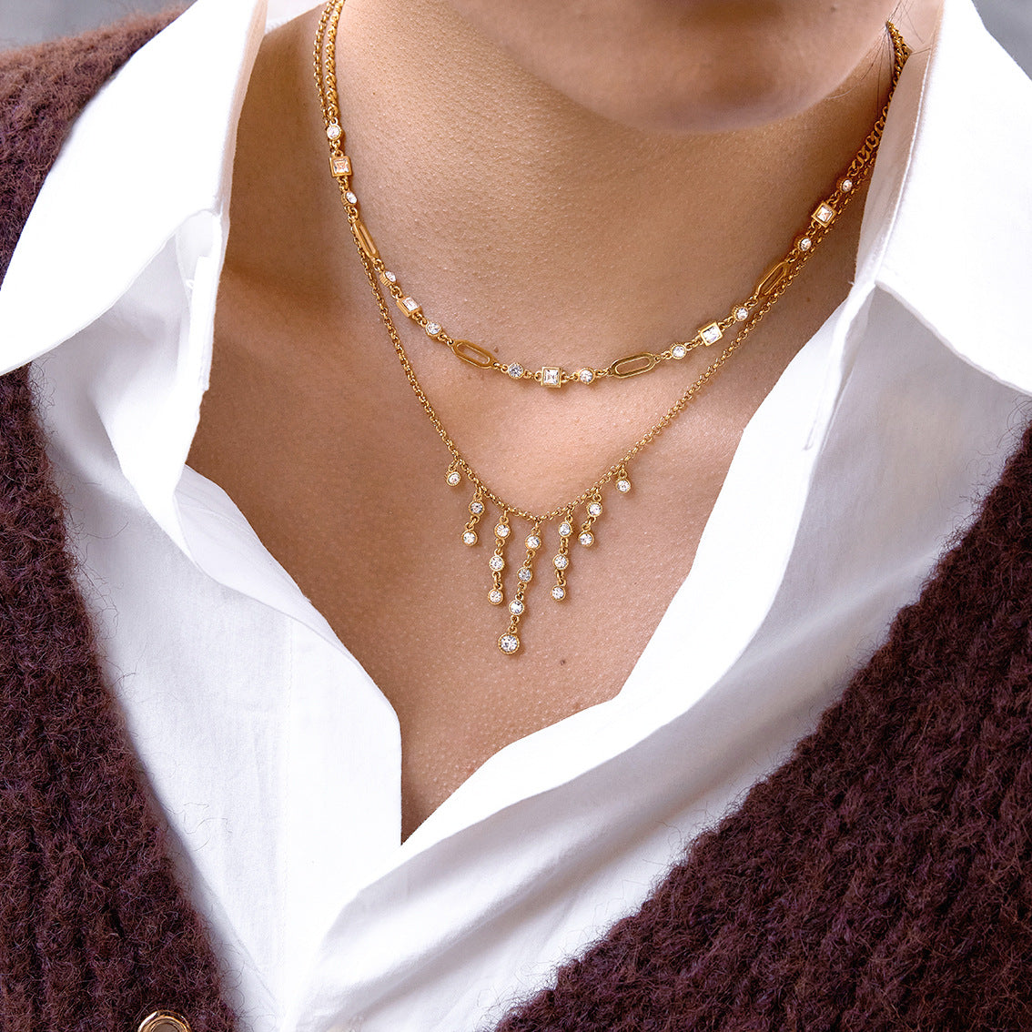 Titanium Steel Rhinestone Choker Necklace