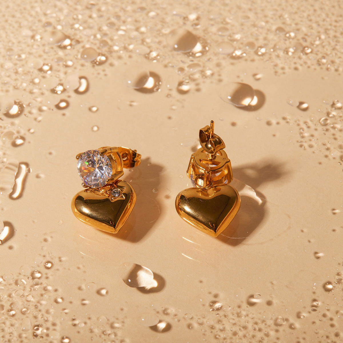 Stainless steel 18k gold-plated heart earrings