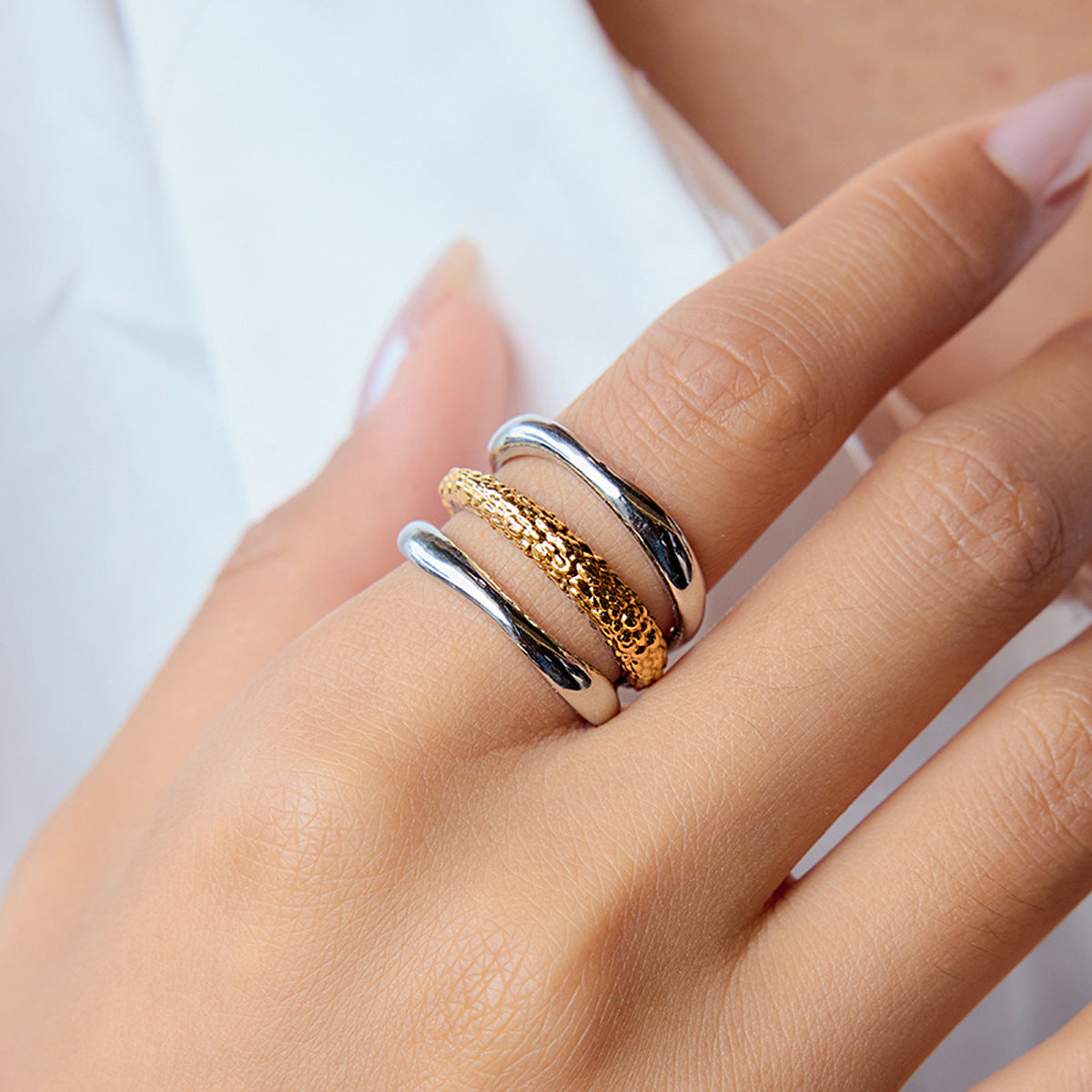 Two-tone titanium steel ring