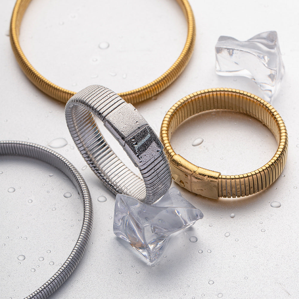Stainless steel 18k gold-plated elastic wide bracelet