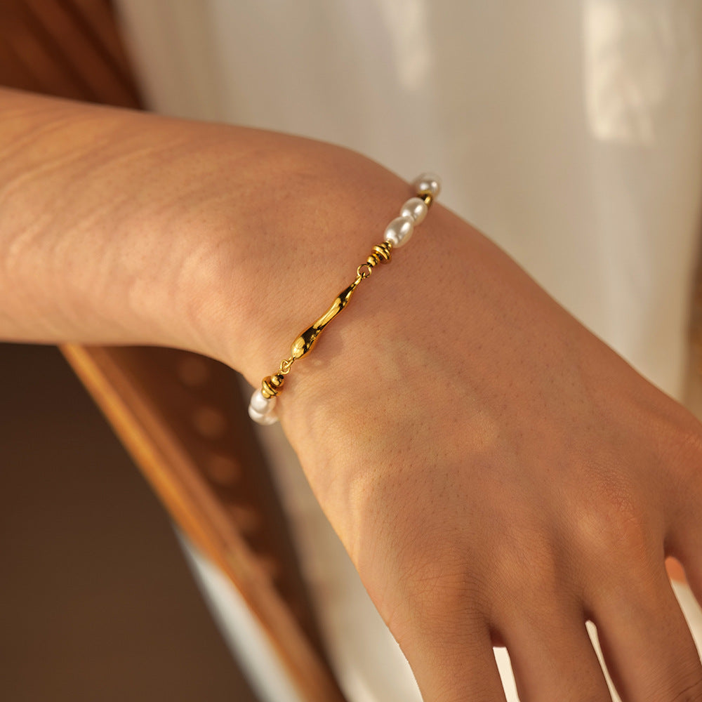 Stainless steel 18k gold-plated pearl bracelet