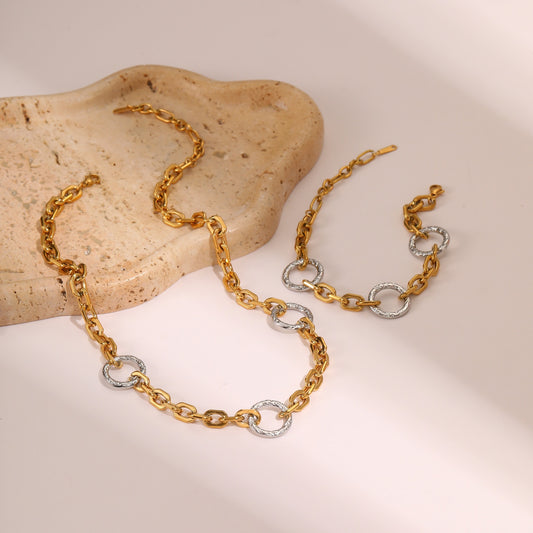 Two-tone stainless steel jewelry set