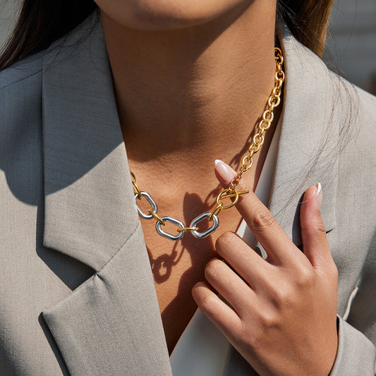 Two-tone titanium steel chain necklace