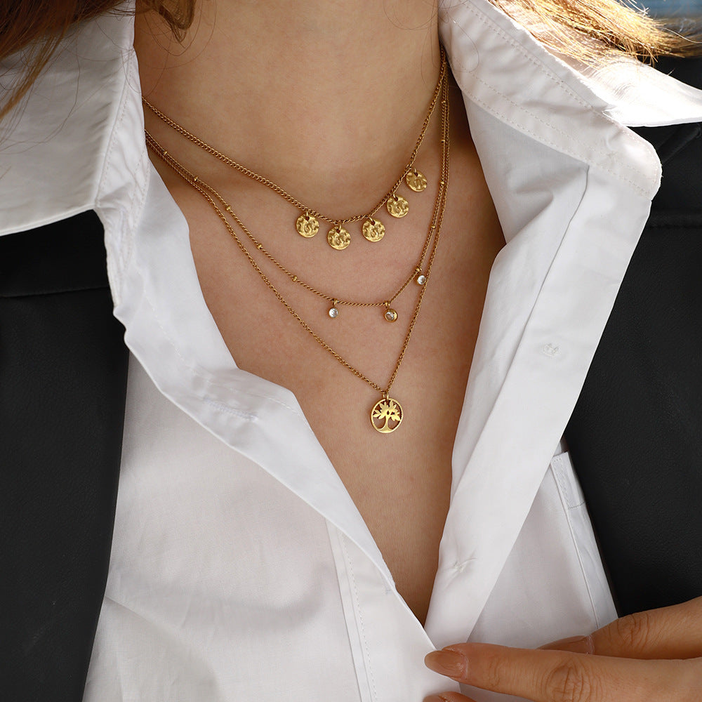 Three Layer Zircon Pendant Necklace