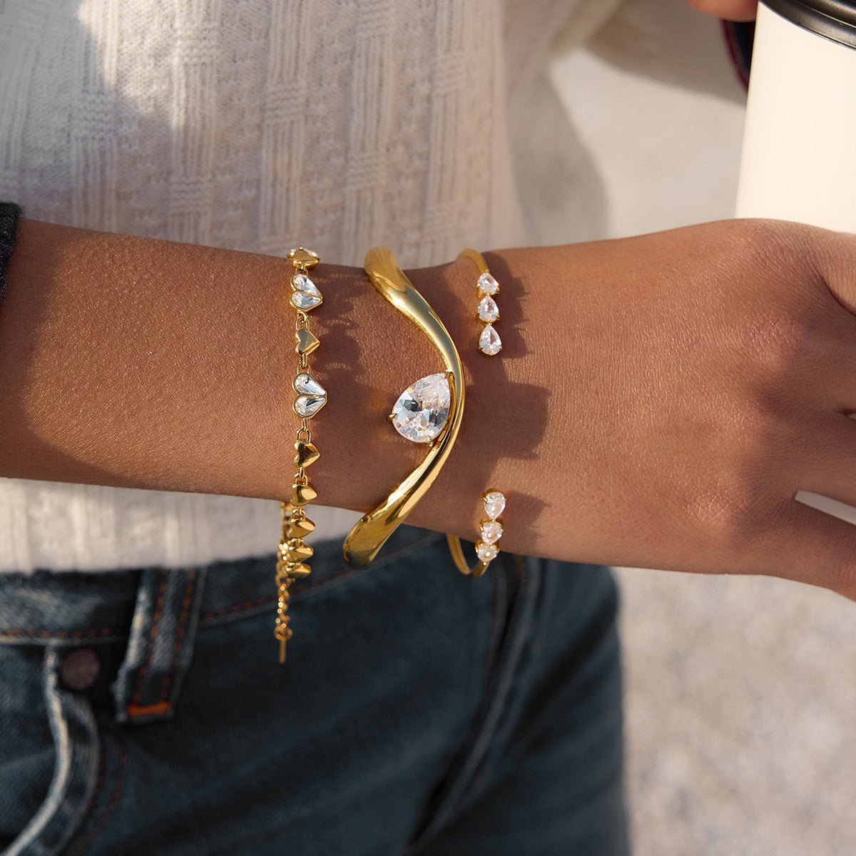 Teardrop Zircon Bangle and Necklace Set