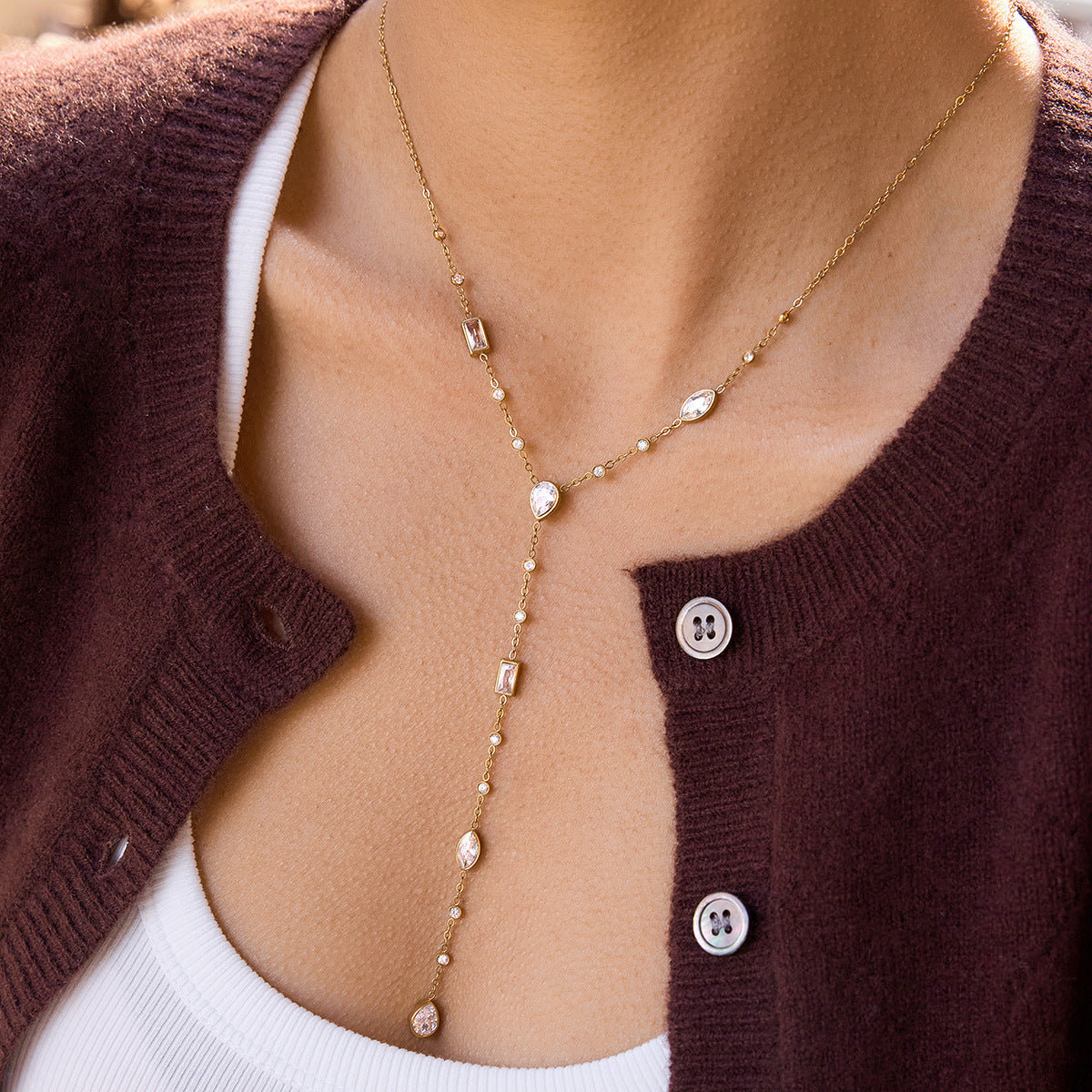 White Geometric Zircon Y-Necklace