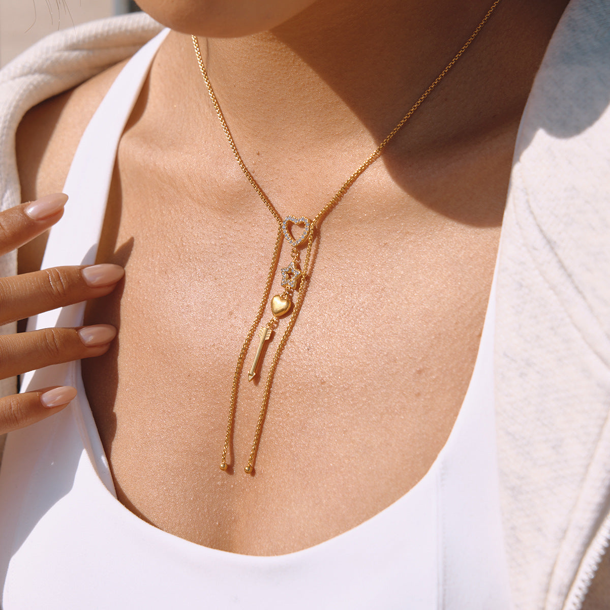 Hollow Heart Star Arrow Pendant Necklace