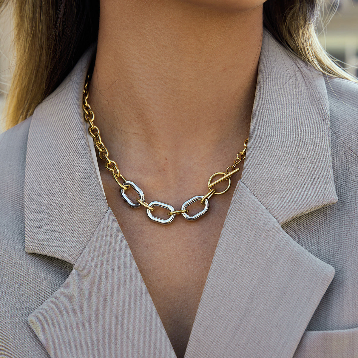 Two-tone titanium steel chain necklace