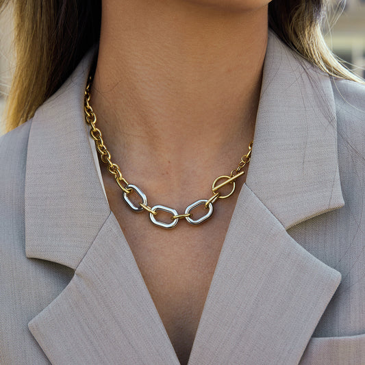 Two-tone titanium steel chain necklace