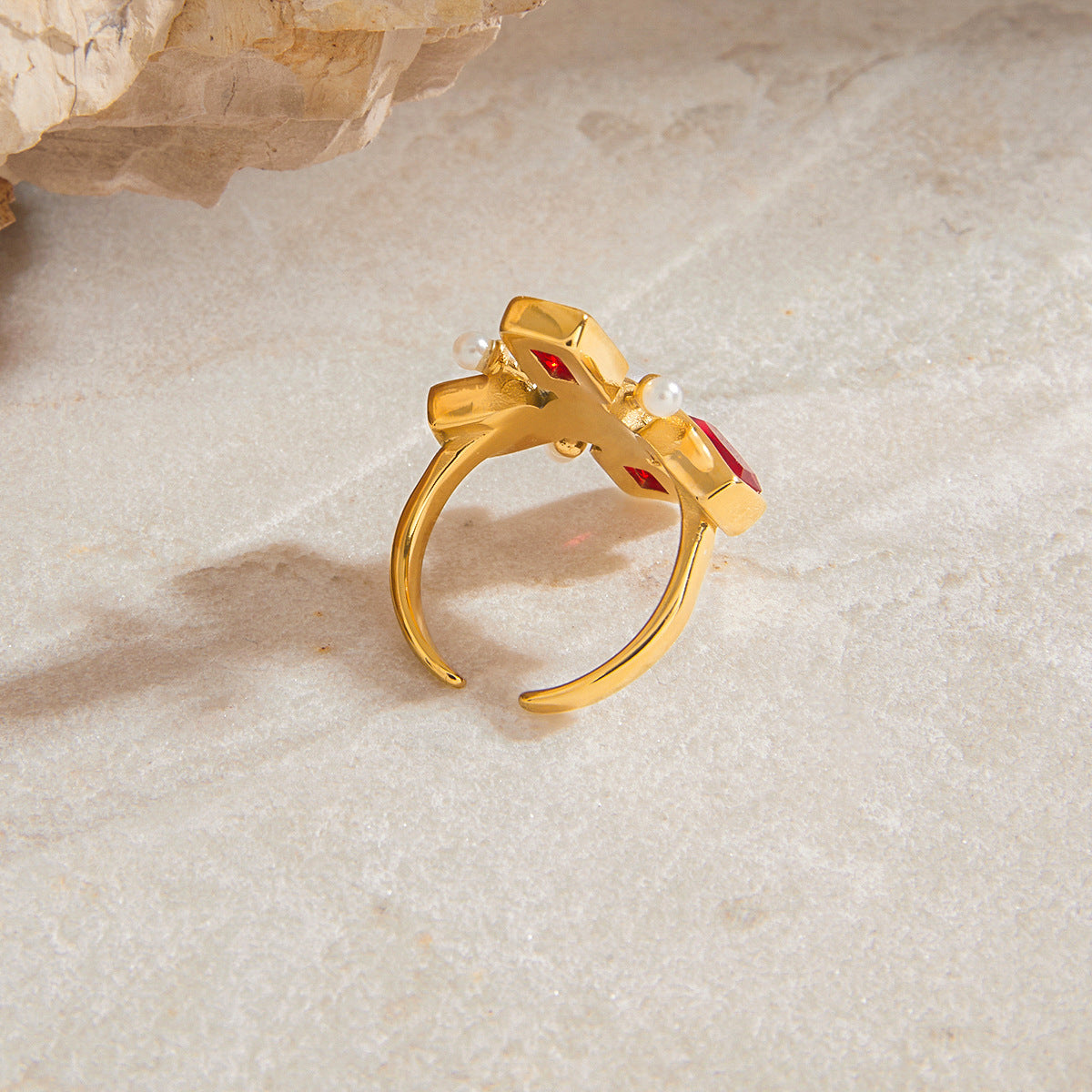 Stainless steel 18k gold-plated crossing ring