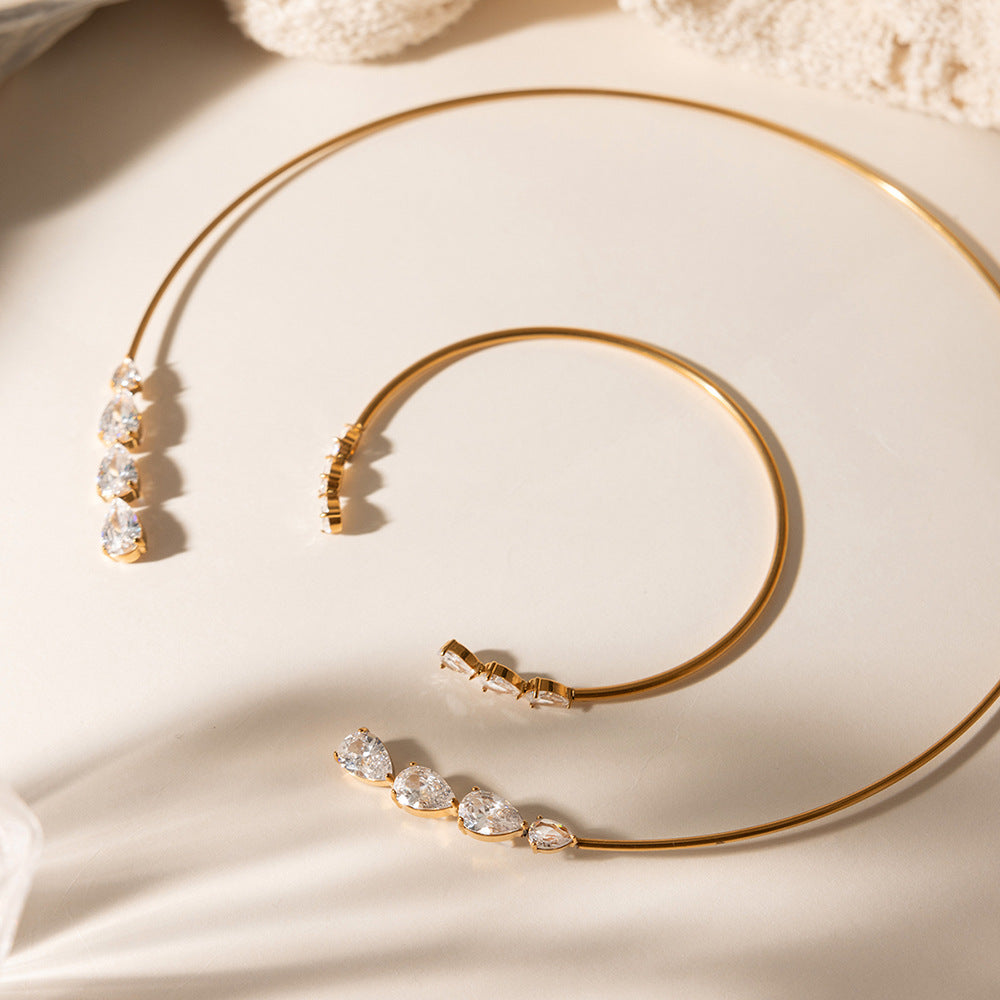 Teardrop Zircon Bangle and Necklace Set