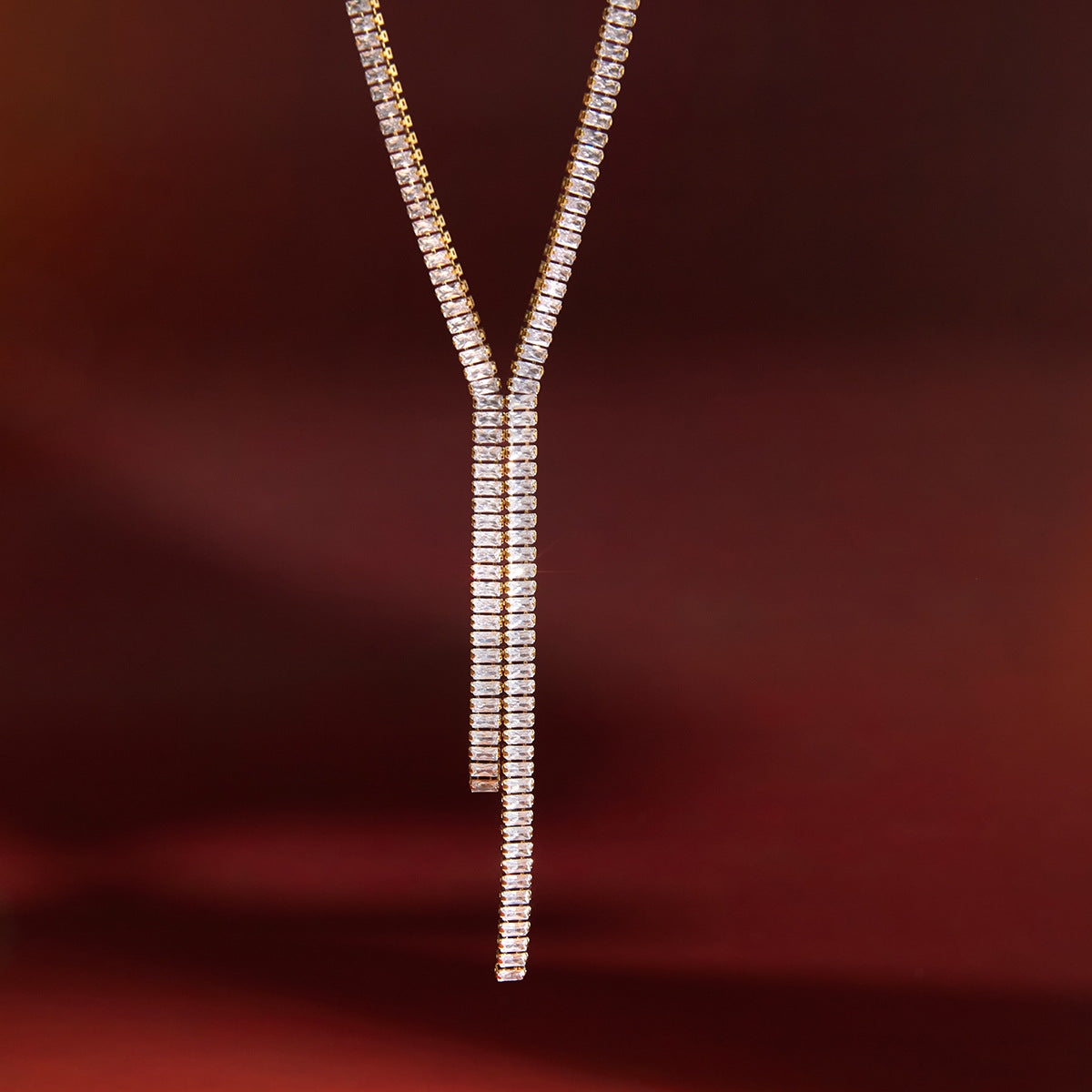 Square Zircon Tassel Necklace
