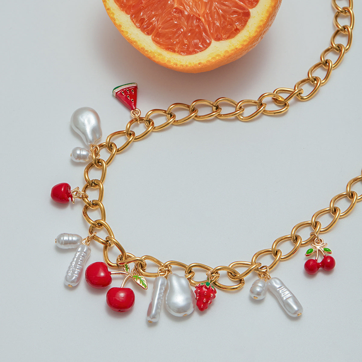 Stainless steel 18k gold-plated strawberry jewelry set