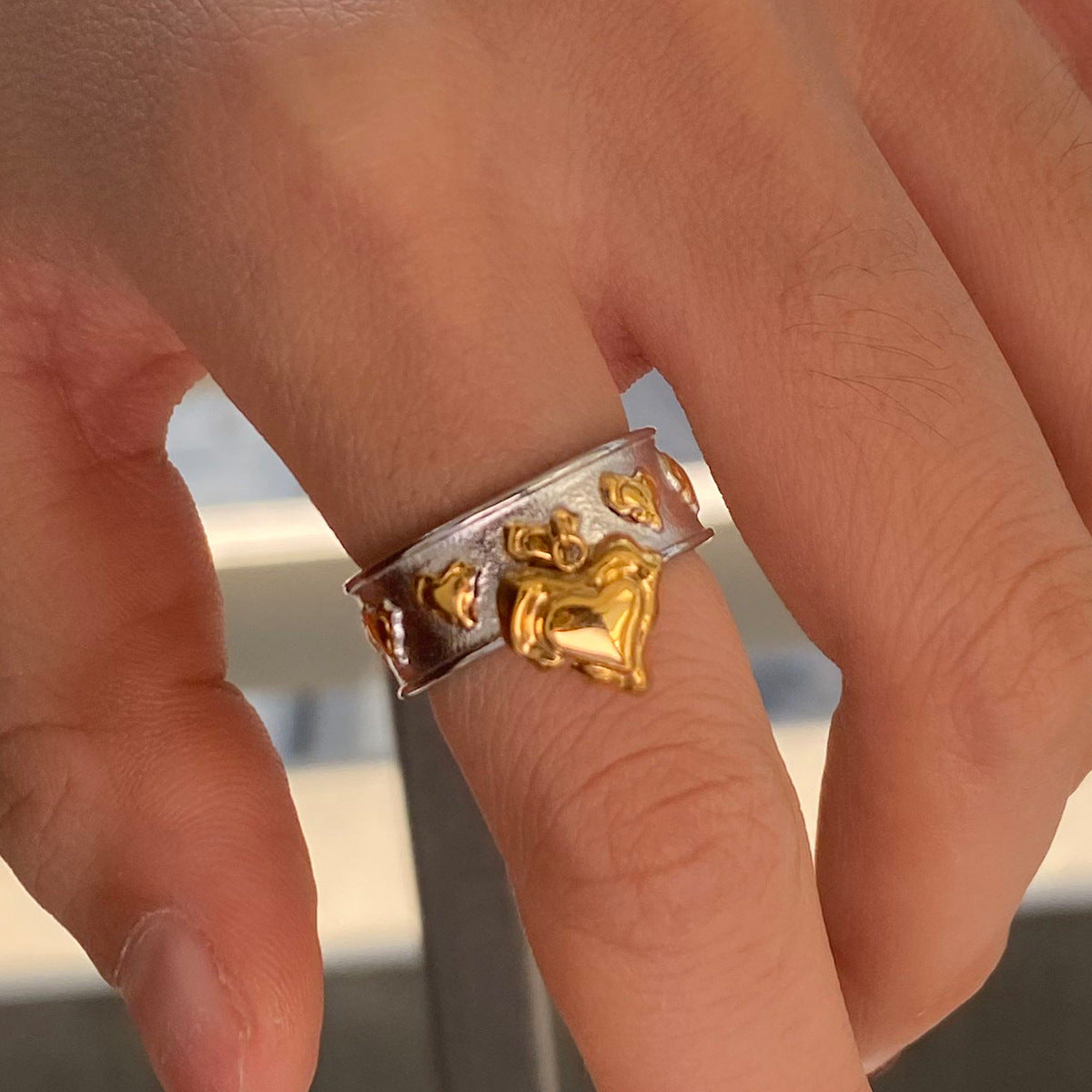 Stainless steel 18k gold-plated heart ring