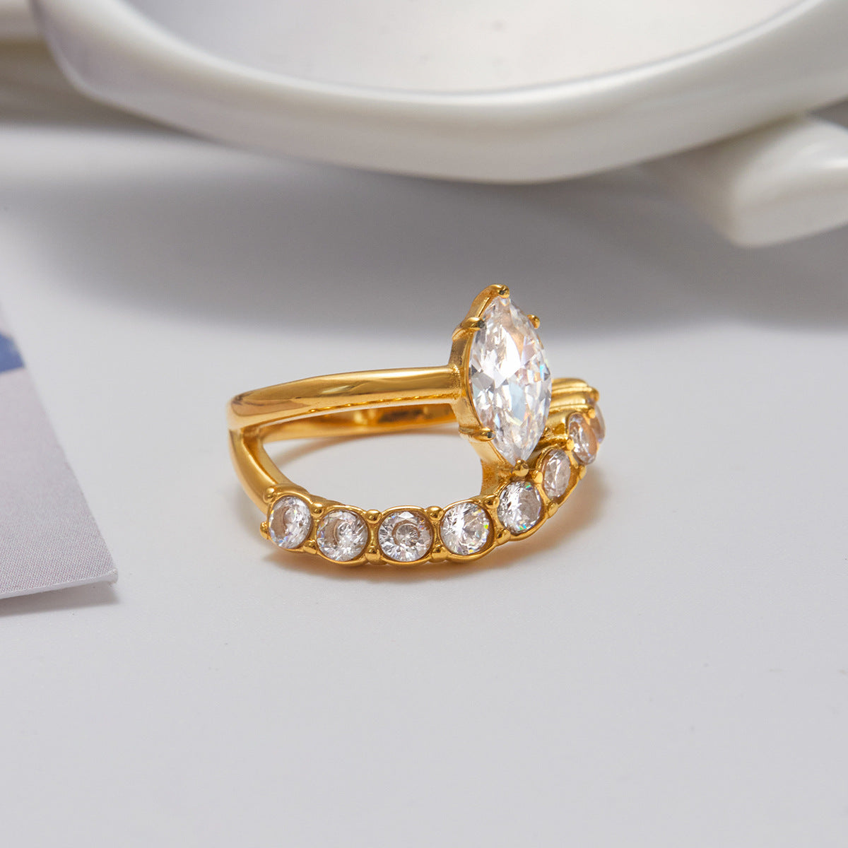 Marquise & Zircon Double Layer Ring
