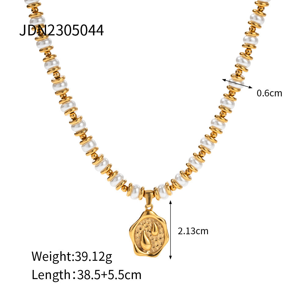Stainless steel 18k gold-plated pearl necklace