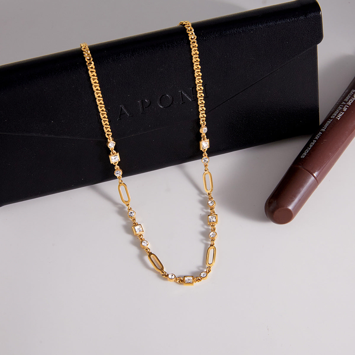 Titanium Steel Rhinestone Choker Necklace