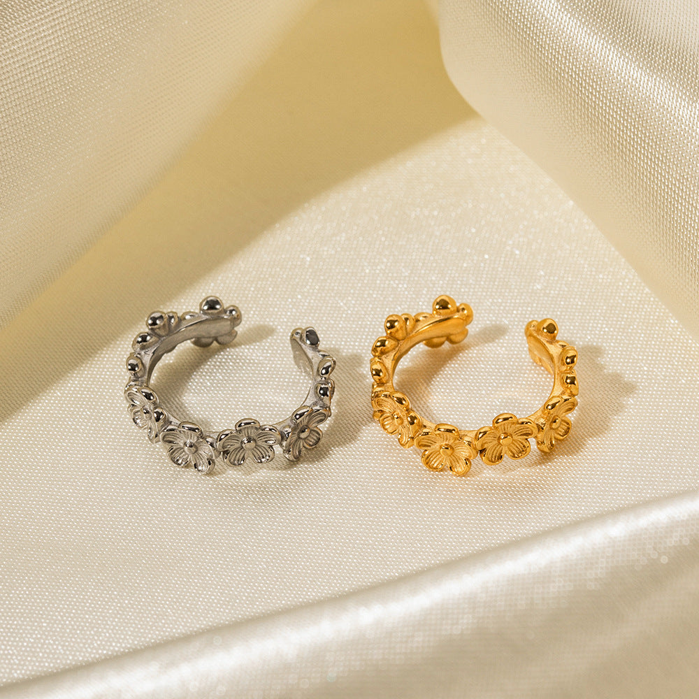 Stainless steel 18k gold-plated floral ring