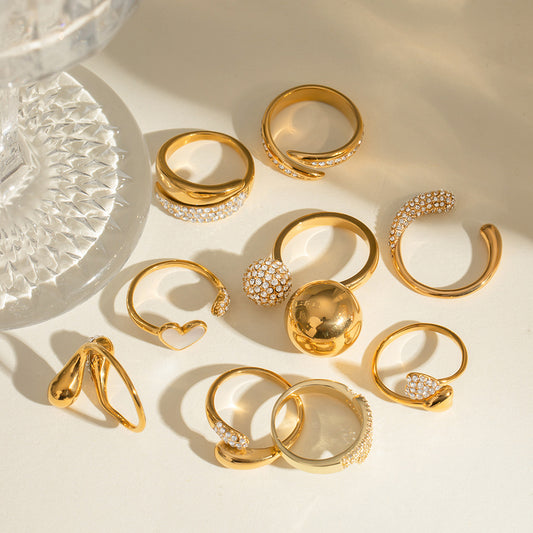 Titanium Steel Zircon Open Ring