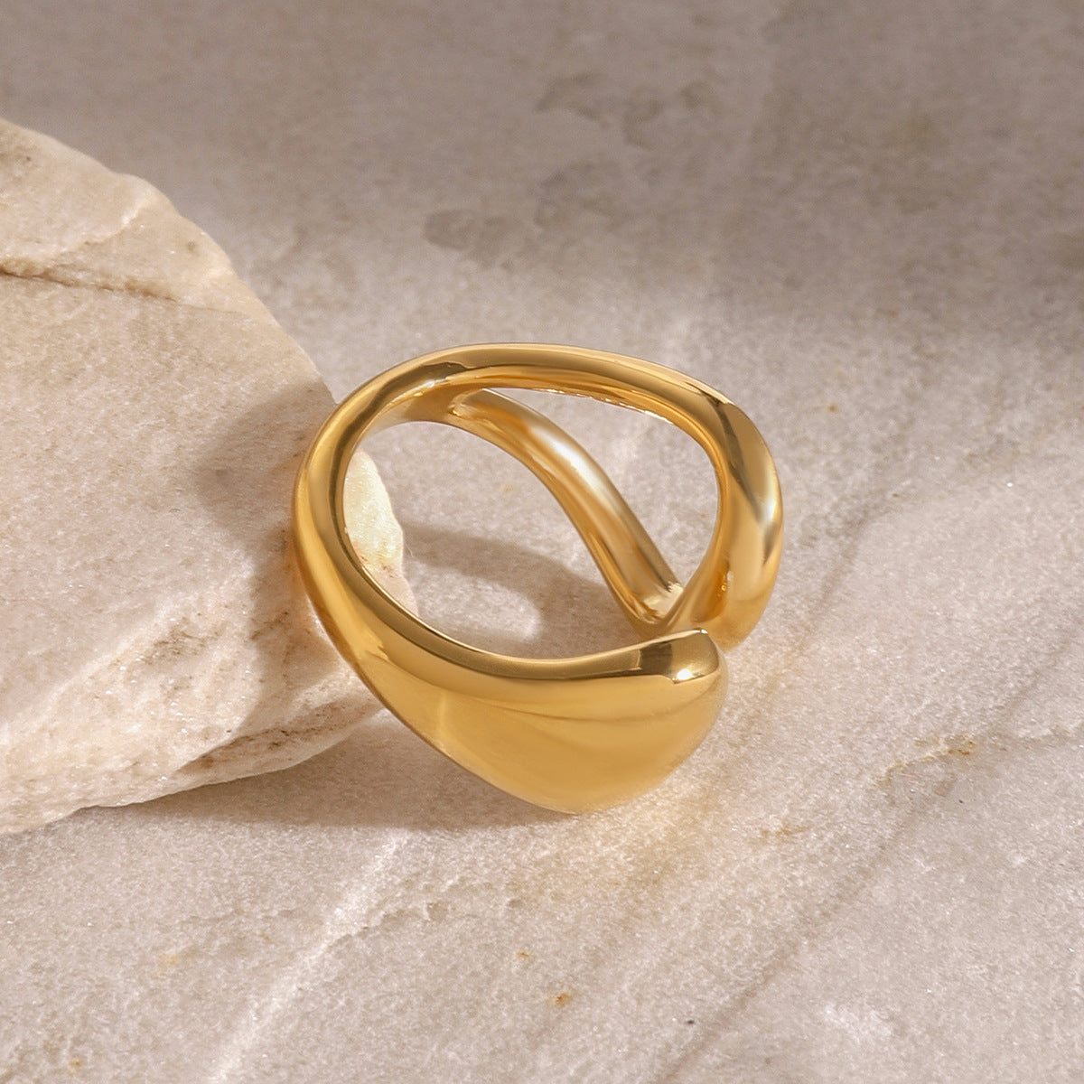 Stainless steel 18k gold-plated open irregular ring