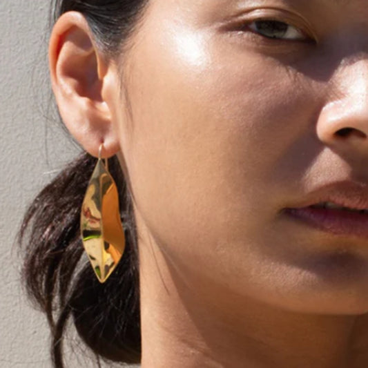 Stainless steel 18k gold-plated leaf earrings