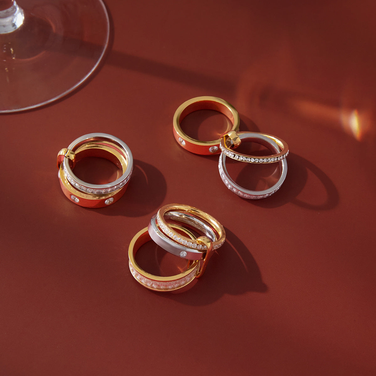 Color Block Zircon Stackable Rings