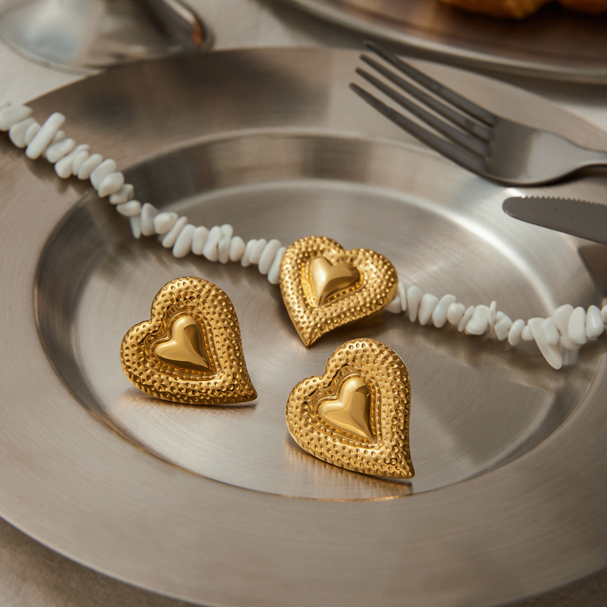 Stainless steel 18k gold-plated heart jewelry set