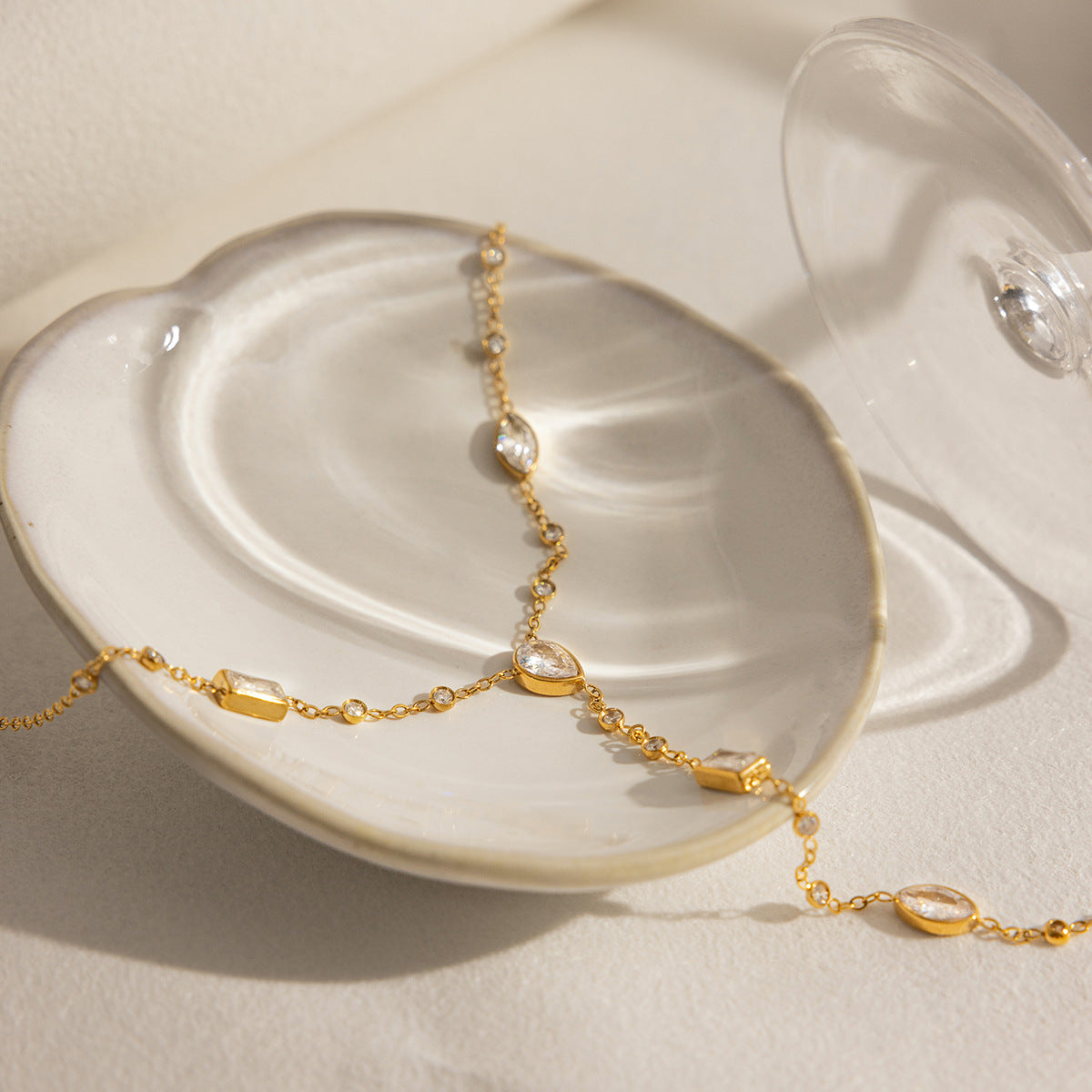 White Geometric Zircon Y-Necklace