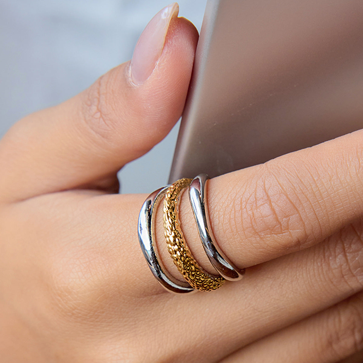 Two-tone titanium steel ring