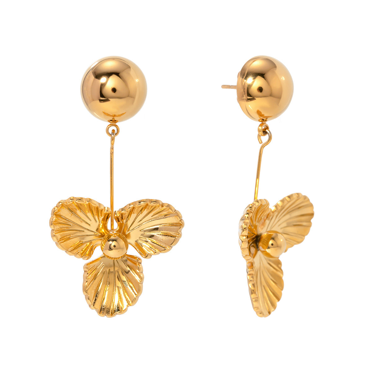 Stainless steel 18k gold-plated flower earrings