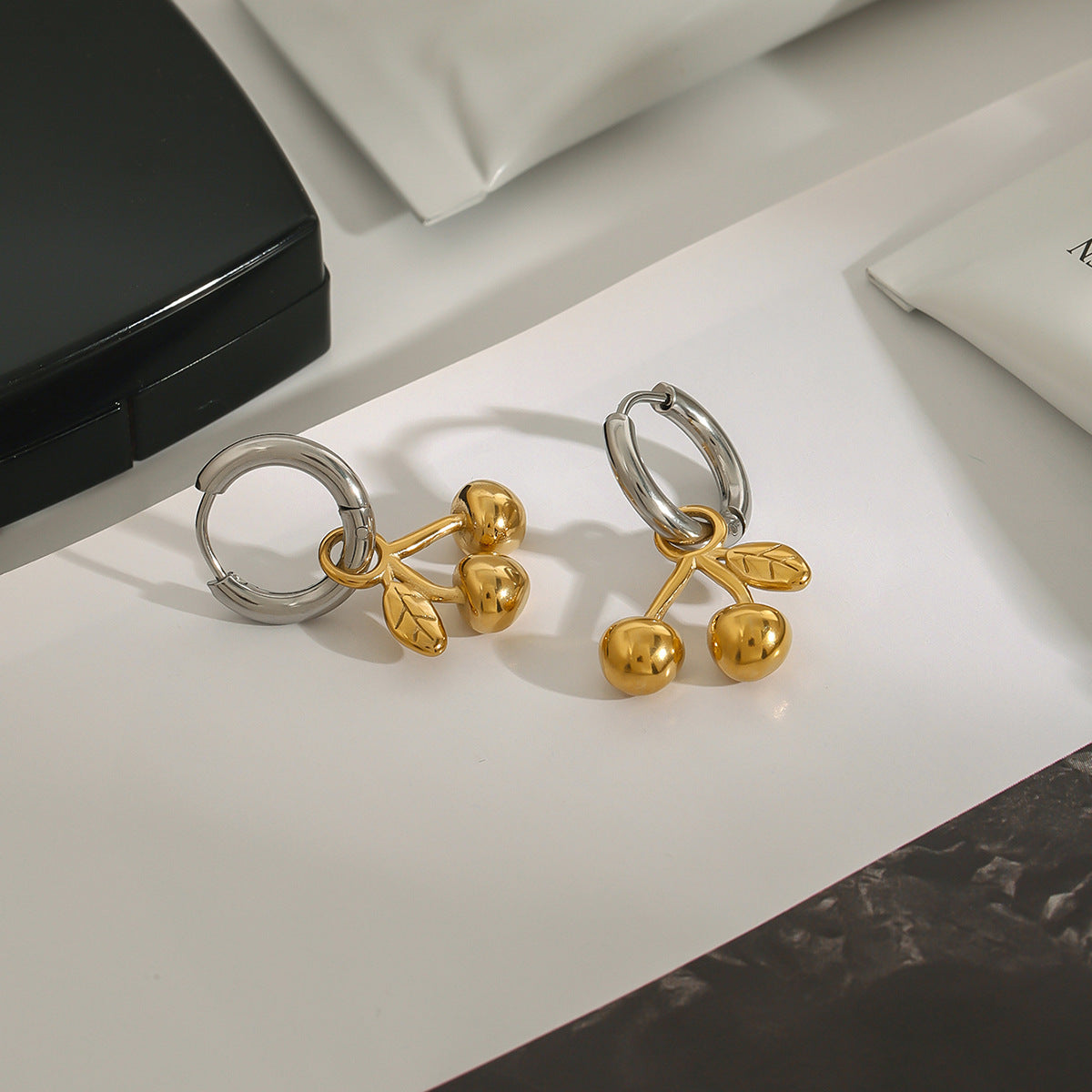 Stainless steel 18k gold-plated cherry earrings