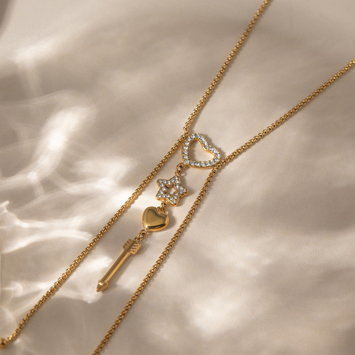 Hollow Heart Star Arrow Pendant Necklace