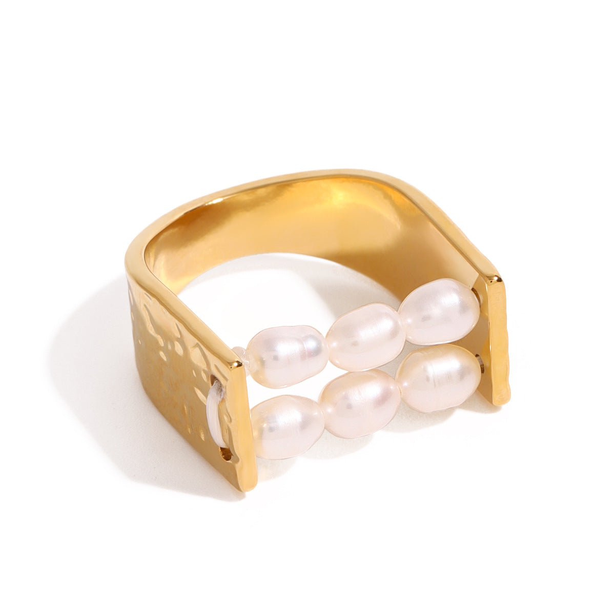 Stainless steel 18k gold-plated pearl ring