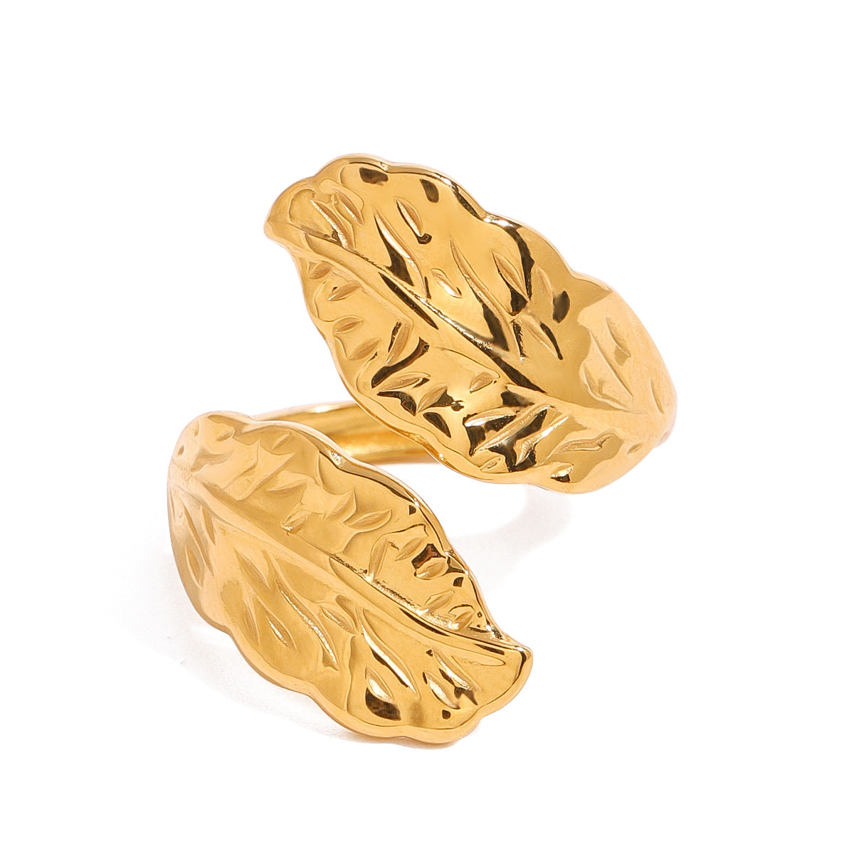Stainless steel 18k gold-plated leaf-shaped ring