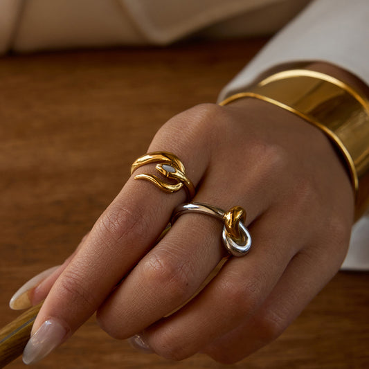 Two-tone titanium steel knot ring