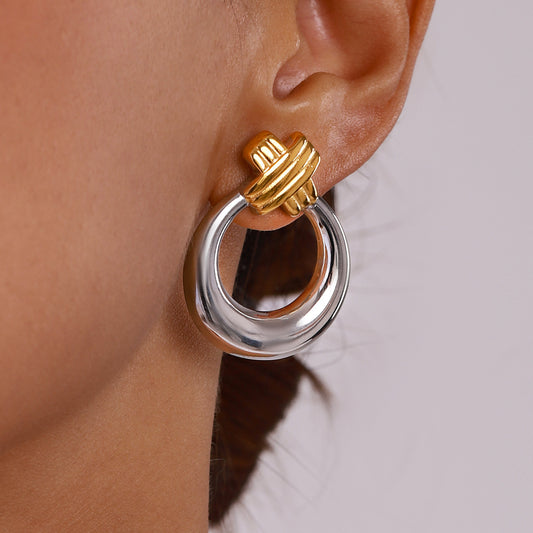 Two-tone stainless steel hoop earrings