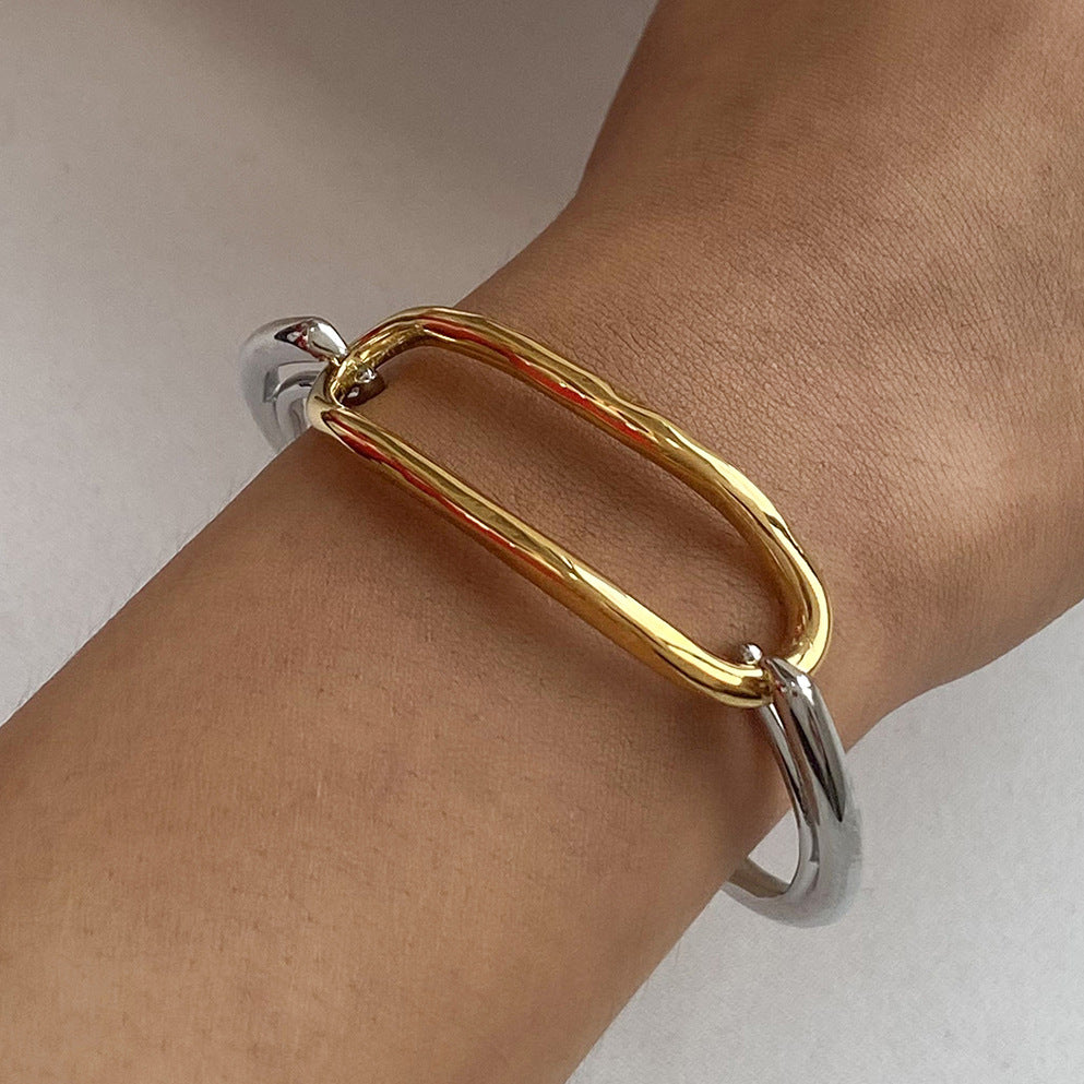 18K gold plated two-tone stainless steel geometric bangle