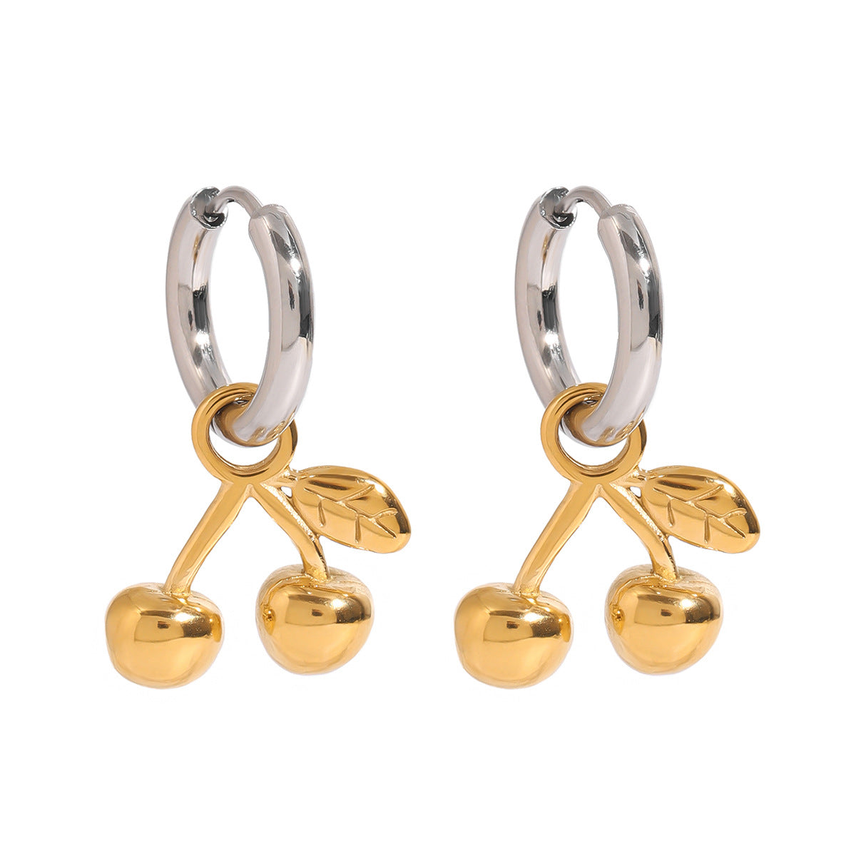 Stainless steel 18k gold-plated cherry earrings