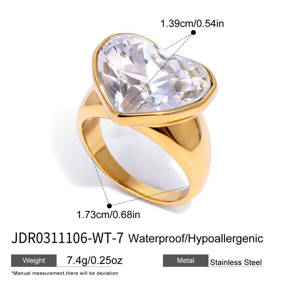 Stainless steel 18k gold-plated heart ring